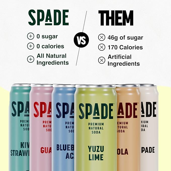 Spade Soda Deluxe Variety 12 Pack Premium All-Natural No Sugar No Calories Electrolytes Magnesium Potassium Healthy Non GMO Sweet Quality Stevia No Artificial Sweeteners Great Taste Bold Ta