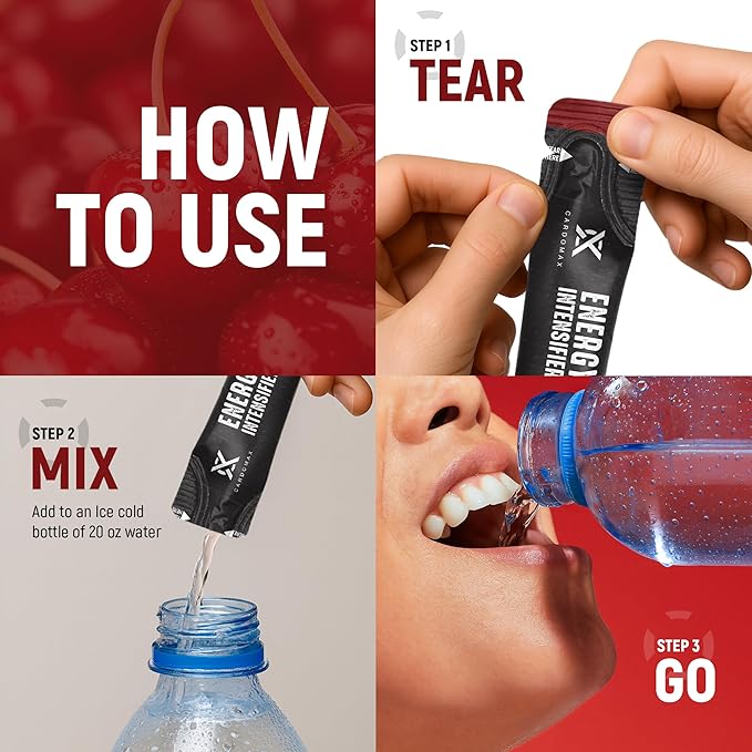 CardoMax - Energy Drink Packets - Liquid Preworkout for Men &amp Women Caffeine Packets with BCAA Vitamin B12 Vitamin B6 &amp B3 - Sugar-Free Zero Calorie Vegan &amp Keto - 15 Stick Packs - Bla