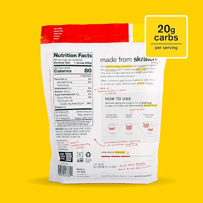 Skratch Labs Hydration Sports Drink Mix – Real‑Fruit Electrolyte Powder for Fast Hydration &amp Endurance | Strawberry Lemonade | 60 Servings | Vegan Non‑GMO Clean Ingredients
