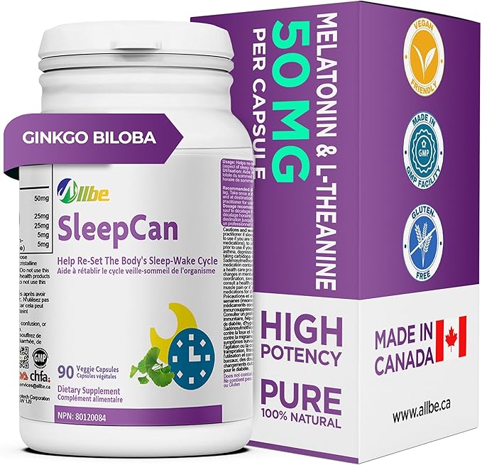 SleepCan Capsules 5mg Melatonin with Phosphatidylserine and L-Theanine Pack of 90 Sleep-Wake Cycle Support Supplements Serving Size: 1 Capsule Once Daily