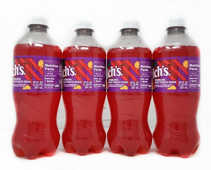 Fruit Flavored Sparkling Soda Pop Soft Drink 20oz Plastic Bottles (4 pack Red Fruit Punch)