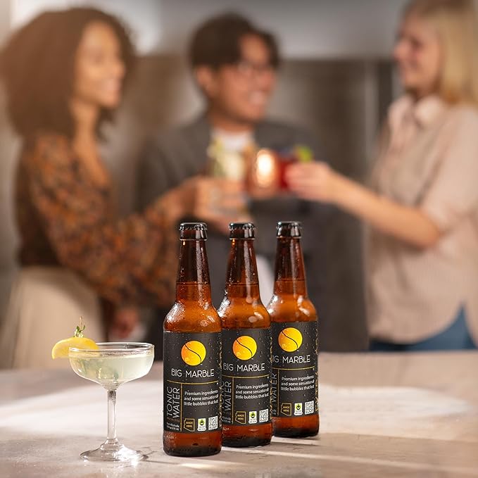 Big Marble Extra Dry Tonic Water Premium Non-Alcoholic Low Sugar Fair Trade Certified Real Quinine No Artificial Sweeteners/Colors for Cocktails &amp Mocktails - 12 Pack 355ml (12 Fl Oz) Bottl