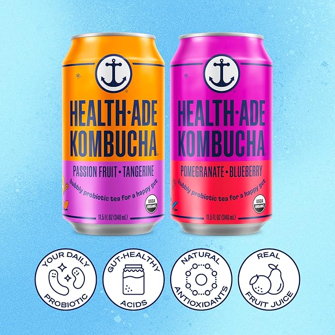 Health-Ade Bubbly Besties Kombucha Tea Organic Drink Fermented Tea with Living Probiotics Non-GMO Vegan Gluten Free 12 Pack (11.5 Fl Oz Cans)