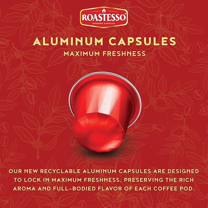 Roastesso Aluminum Espresso Capsules Variety Pack Blend Compatible with Nespresso Original Machines Medium to Dark Roast Intensity 8-13 Ristretto Recyclable Coffee Pods Packed in USA (40 Count)