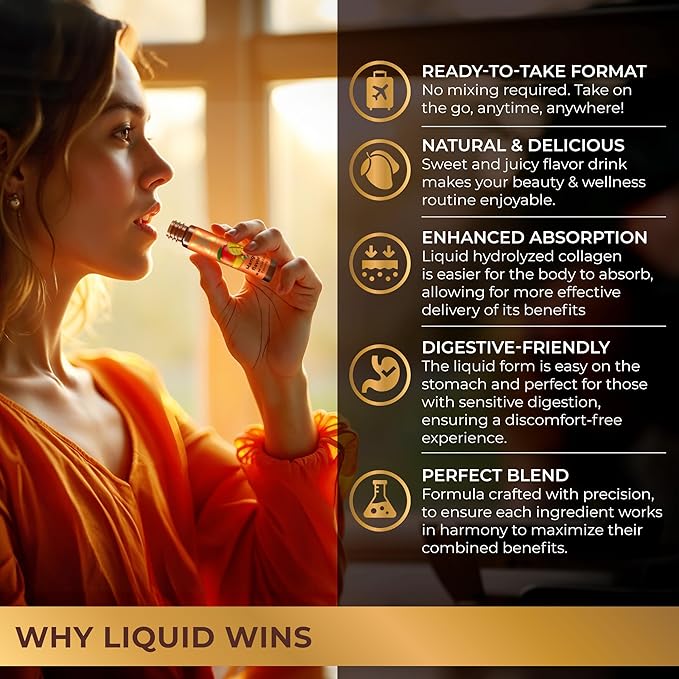 Liquid Collagen Peptides with Biotin &amp Hyaluronic Acid - 3000mg Hydrolyzed Collagen Type 1 and 3 Biotin 10000mcg Vitamins B5 B6 C &amp E - Liquid Collagen for Women and Men Collagen Shots