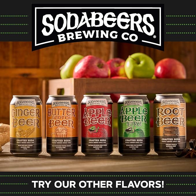 Apple Beer Five | SodaBeers Brewing Co | Alcohol-Free Gluten Free &amp Sugar Free Crafted Apple Soda Refreshing Fruit Beverages Low Calorie Zero Sugar Soda (12 Cans)