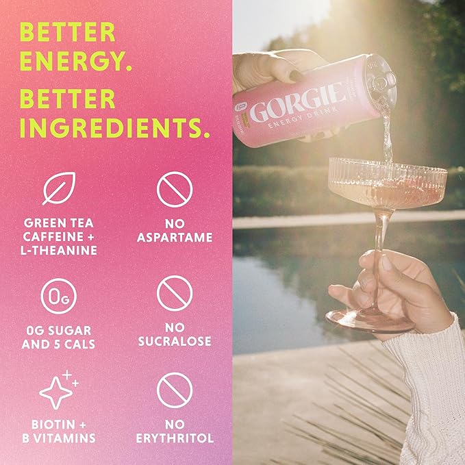 GORGIE Pink Lemonade -Tropical Variety Bundle Sugar-Free Natural Energy Drink Sparkling Healthy Energy Drinks- (2 packs of 12)