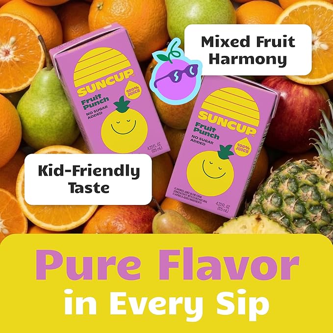SunCup 100% Juice Boxes for Kids | No Added Sugar No Dyes No Preservatives | Trusted in Schools Across 49 States | Bulk Pack with Straw | 4.23 oz (40 Pack) Fruit Punch