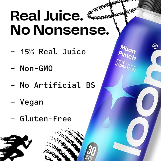Moon Punch Juice Drinks by Loom Low Sugar Juice Real Fruit No Added Sugar Healthy Hydration 30 Calories 12 oz bottles 12 pack