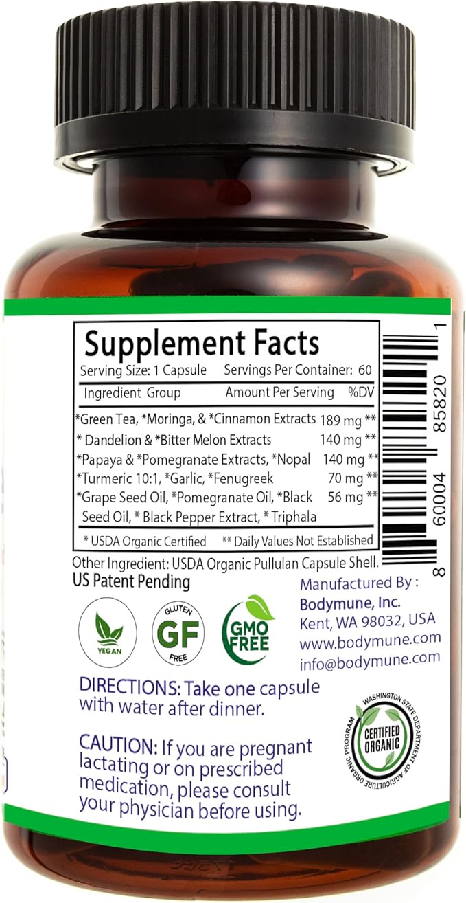 Heart Health Blend CholesterolSupport | USDA Organic Supplement w/Extracts of Green Tea Dandelion Bitter Melon Moringa | 60-Day Supply | Vegan Non-GMO Gluten-Free Made in USA