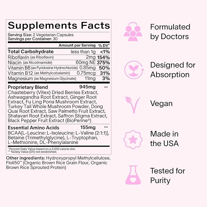 Ladywell Daily Hormone Balance Capsules | Natural Cycle Support for Women | Supports Mood Bloating Cramps Skin Health &amp Cravings | With Chasteberry B Vitamins Ashwagandha Saffron &amp More
