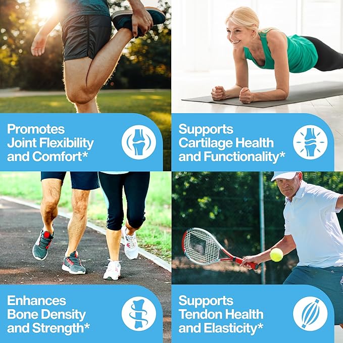 Mobility Collagen Peptides Powder - Glucosamine Chondroitin Hyaluronic Acid &amp Liposomal Vitamin C Joint Bone &amp Cartilage Support Grass-Fed Type I &amp III Keto &amp Paleo 28 Servings 11.8
