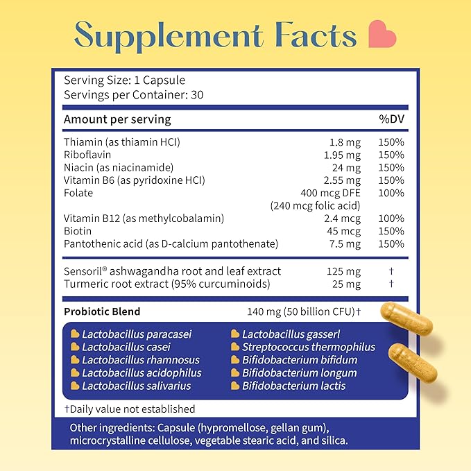 LoveBug Complete Mood Probiotics for Women - 50 Billion CFU 10 Clinically Studied Strains Lactobacillus Bifidobacterium Probiotic with Ashwagandha Digestive Health Mood Support Supplement 30 Count