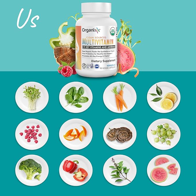 Organixx Clean Sourced Multivitamin for Women &amp Men w/Vitamin C D3 Vitamin B Complex Probiotics Organic Fruits &amp Vegetables Supports Digestive Gut Health Immune Support 90 Vegan Gel Ca
