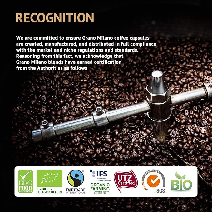 Grano Milano Lungo - 50 Espresso Pods Compatible with Nespresso Original line 100% Arabica Medium Roast - Intensity 7/12 Coffee Capsules Made in Italy Espresso Coffee