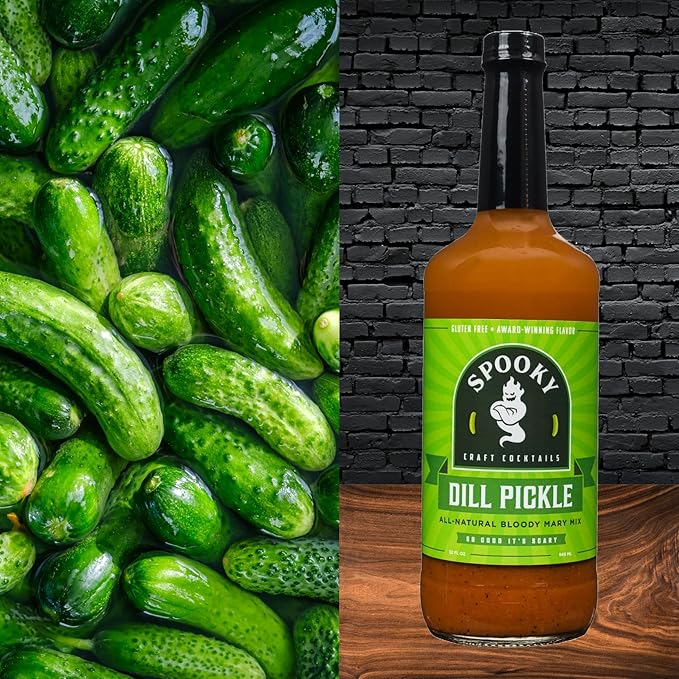 SPOOKY - Dill Pickle Bloody Mary Mix - Made With All Premium Natural Ingredients - No Artificial Color or Flavor - No Preservative No MSG Low Carb Low Calorie &amp Gluten Free - 32 Oz (Pack of 2)