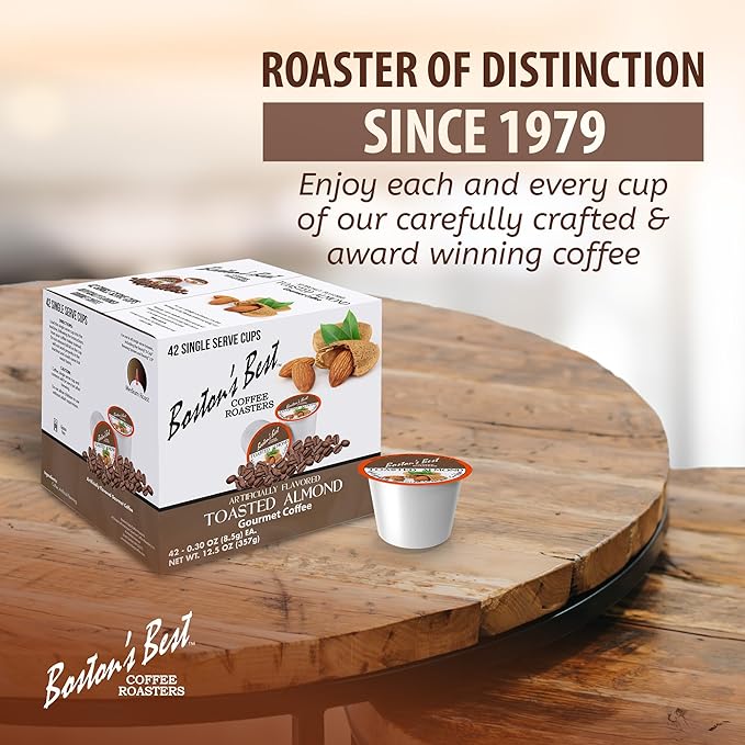Boston’s Best - Toasted Almond Flavored Delicious Gourmet Coffee Compatible with Keurig Coffee Maker 1 Count (42 Single Serve Medium Roast Cups)