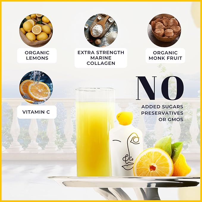 LEMON &amp CO. Liquid Collagen for Women | Collagen Water Mix with 5000mg Marine Collagen Peptides Organic Lemons &amp Vitamin C | Daily Elixir for Skin Nails Hair Gut | No Preservatives No Sug