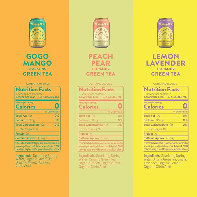Unsweetened Sparkling Green Tea by Tama Tea - Organic Iced Green Tea Variety Pack Zero Calories &amp Zero Carbs | 45mg Caffeine No Artificial Ingredients 12 oz (12-Pack)