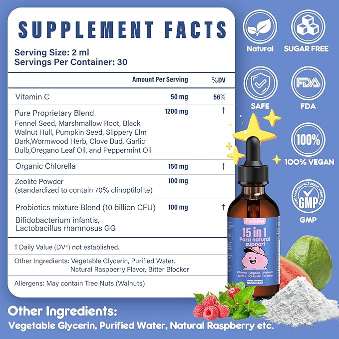 Parasite Cleanse for Humans &amp KidsParasite Cleanse for ChildrenZeolite Detox Liquid DropsCandida Cleanse &amp Wellness FormulaContains wormwood black walnut cloveChlorellaOregano4 Fl Oz