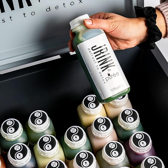 JRINK by Purée Super Green Juice Cold Pressed Organic Vegetable Blend Detox Drink Healthy Raw Greens Juice Cleanse No Preservatives Fresh Detox Cleanse 16oz HDPE Bottles Pack of 24