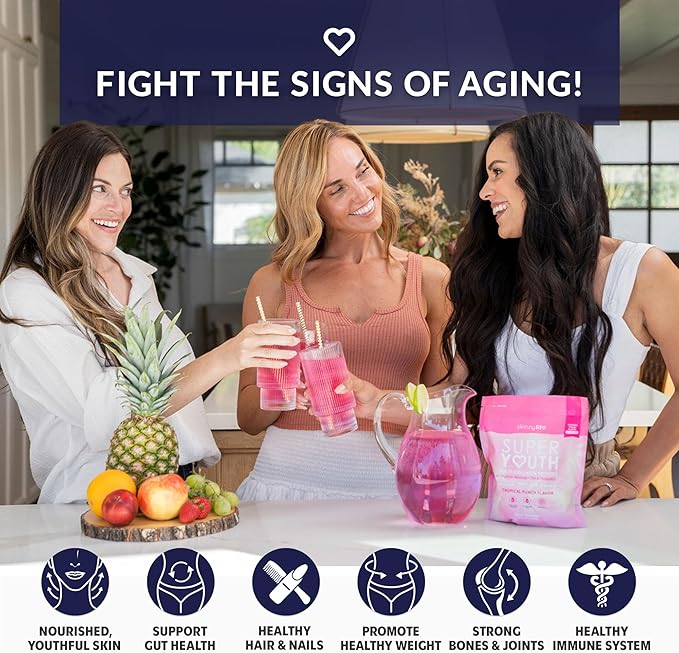 SkinnyFit - Super Youth Collagen for Women - Multi Collagen Peptides Powder - Probiotics Fiber Hyaluronic Acid - Non GMO Gluten Free Sugar Free - Beauty &amp Self Care - Tropical Punch (28 Servin