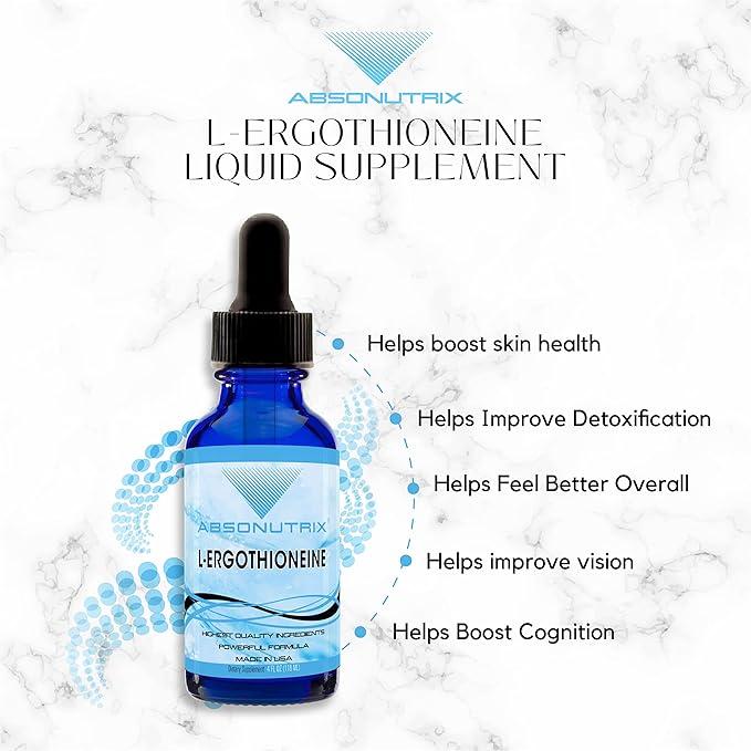 Absonutrix L-Ergothioneine Liquid Supplement 590 mg 200 Servings Made in USA Quick Absorption Quality Potent Ingredients Non-GMO GMP Certified Facility Cruelty-Free Products