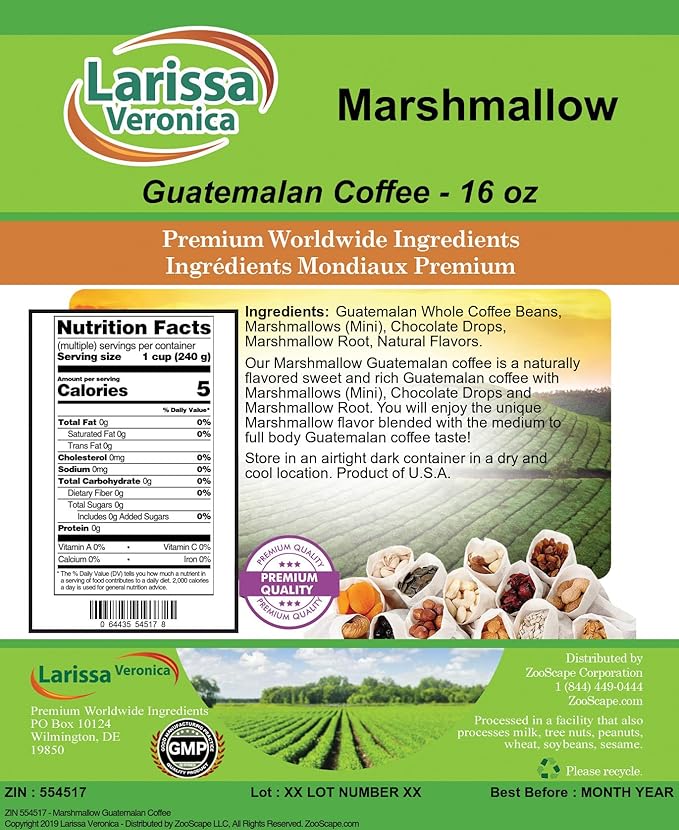 Marshmallow Guatemalan Coffee (Gourmet Naturally Flavored Whole Coffee Beans) (16 oz ZIN: 554517) - 3 Pack