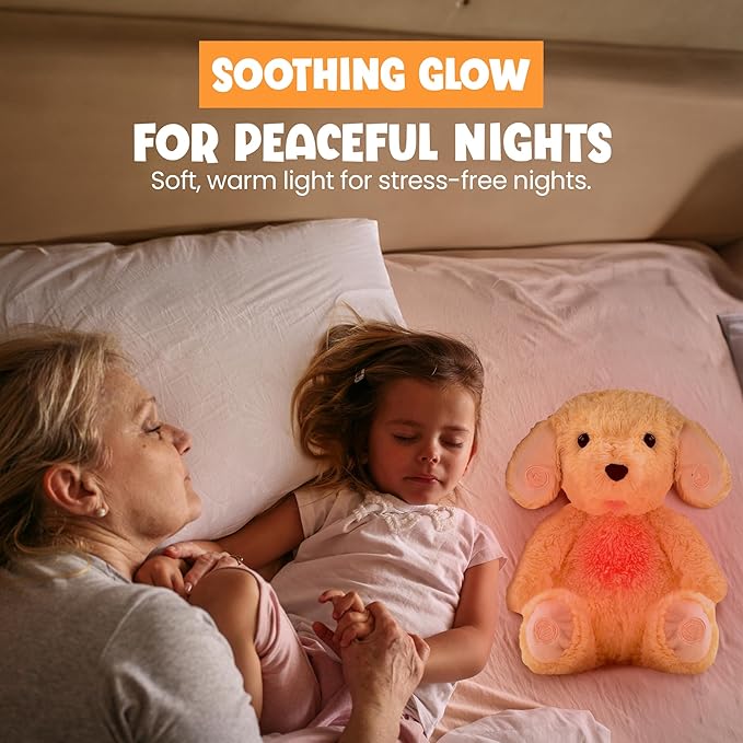Gemma Joy Bedtime Baby Soothers &amp StickyOnes Sleep Patches - Cry Activated Heartbeat Puppy Plush Toy Stuffed Animal with Calming Light &amp All-Natural No Melatonin Bedtime Patches for Kids and