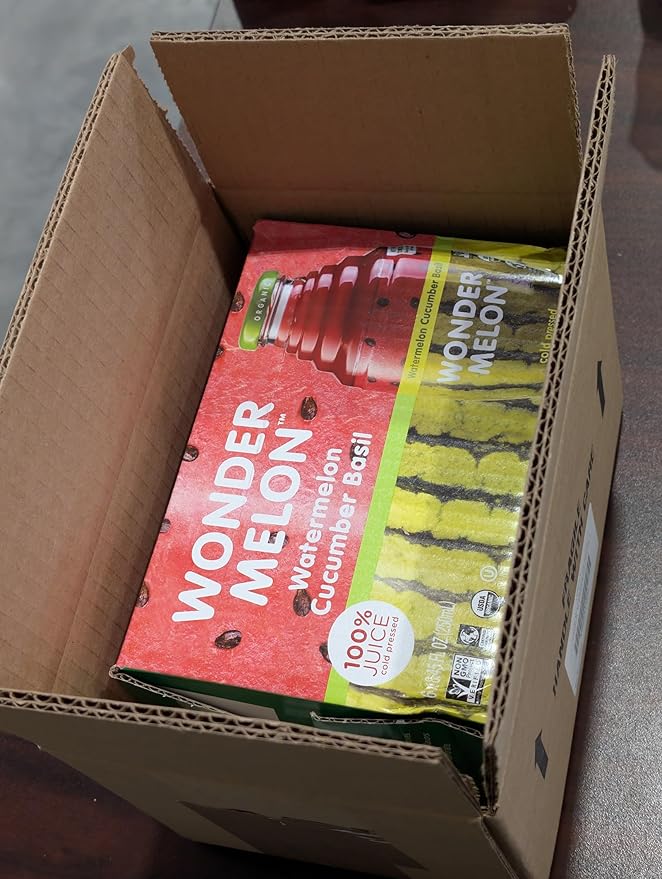Wonder Melon Organic Watermelon Juice with Cucumber &amp Basil 8.45oz (6 Pack) 100% Juice Cold Pressed Best By: 6/27/2026