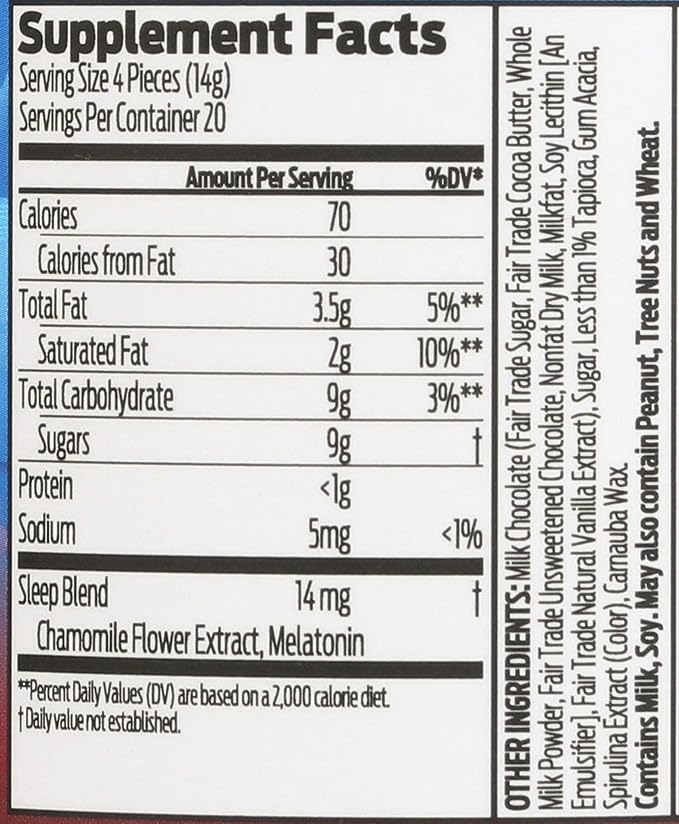 Good Day Chocolate Melatonin for Adults [ 80 Count ] - Fair Trade Non-GMO Chocolate with Chamomile and Melatonin 1 mg - Adult Melatonin Adult Natural Sleep Aid Supplement