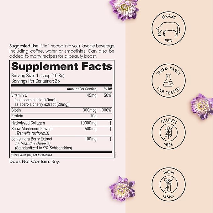 Winged Wellness Glow Up Collagen Powder for Women - Hair Skin &amp Nails Beauty Supplement with Grass-Fed Hydrolyzed Collagen Peptides Adaptogens Vitamin C &amp Biotin - 25 Servings Unflavored