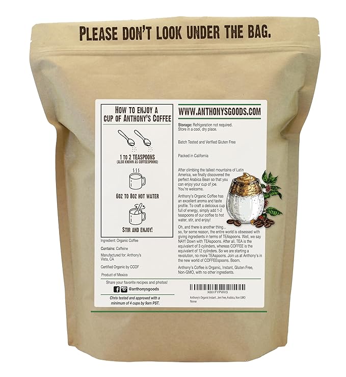 Anthony's Organic Instant Coffee14oz Ultra Fine Microground Gluten Free Arabica Non GMO (Pack of 2)