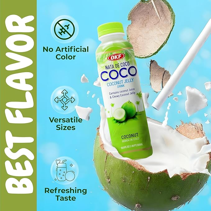 OKF Coconut Water Original with Chewy Coconut Jelly No Preservatives No Artificial Color Gluten Free Natural Hydration Drink &amp Juice 16.9 Fl Oz (Pack of 20)