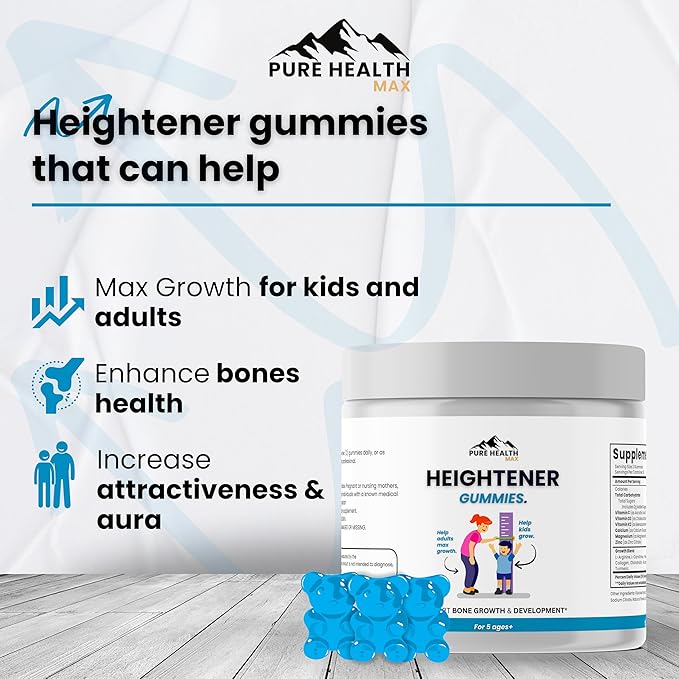 Heightener Gummies - Natural Height Growth Supplement for Kids Teens and Adults to Increase Bone Strength and Grow Tall | Height Maximizer Pills with L-Arginine Calcium &amp Zinc | 60 Gummy