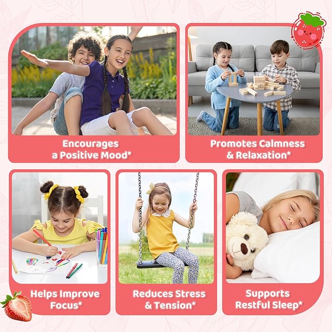 Liposomal GABA L-Theanine Drops for Kids - Liquid GABA Supplement with Magnesium Chamomile Lemon Balm &amp Vitamin B6 - Support Relaxation Focus &amp Stress Relief for Kids &amp Adults - Strawbe