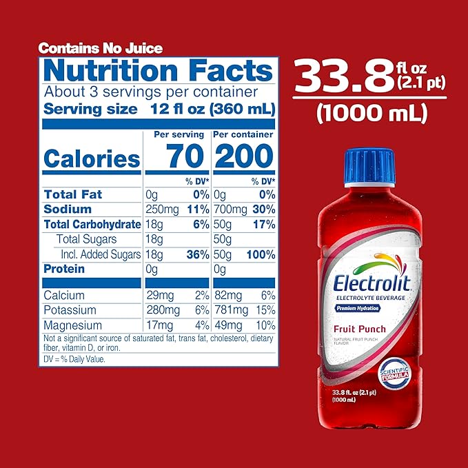 Electrolit Hydration Electrolyte Drinks Sports Beverages with Electrolytes Magnesium Calcium &amp Potassium Recovery Drink for Post Workout 6 Pack (Fruit Punch)