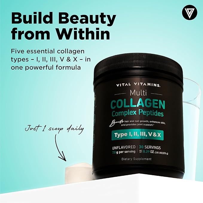 Vital Vitamins Multi-Collagen Powder 30 Servings + Creatine Capsules 120 ct