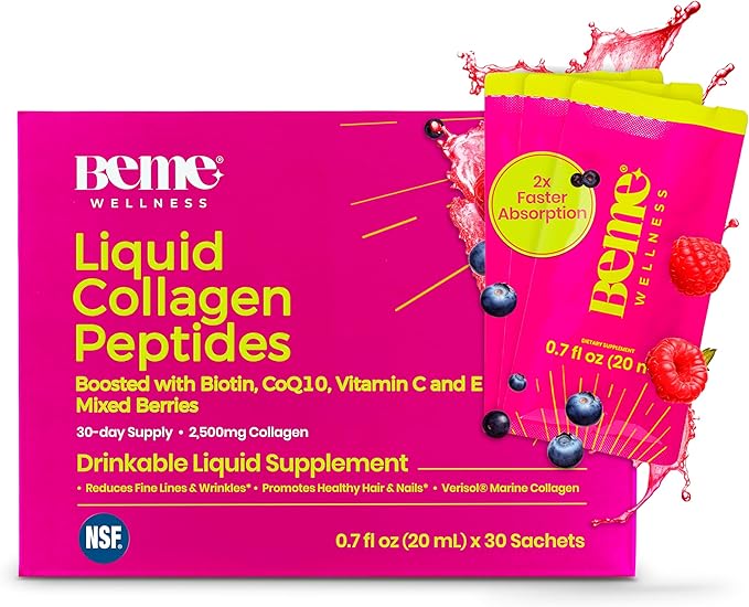 BeMe Liquid Collagen for Women - 2500mg Verisol hydrolyzed Marine Liquid Collagen - Clinically Tested Collagen Supplements - Quick Absorption high bioavailability - Supports Skin Hair &amp Nails