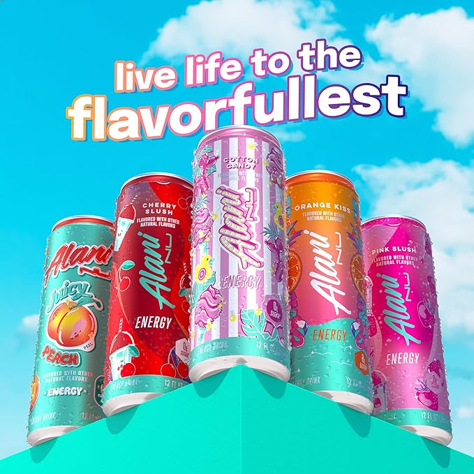 Alani Nu COTTON CANDY Sugar Free Low Calorie Energy Drinks 200mg Caffeine Biotin B Vitamins Zero Sugar 10 Calories 12 Fl Oz Cans 24 Pack