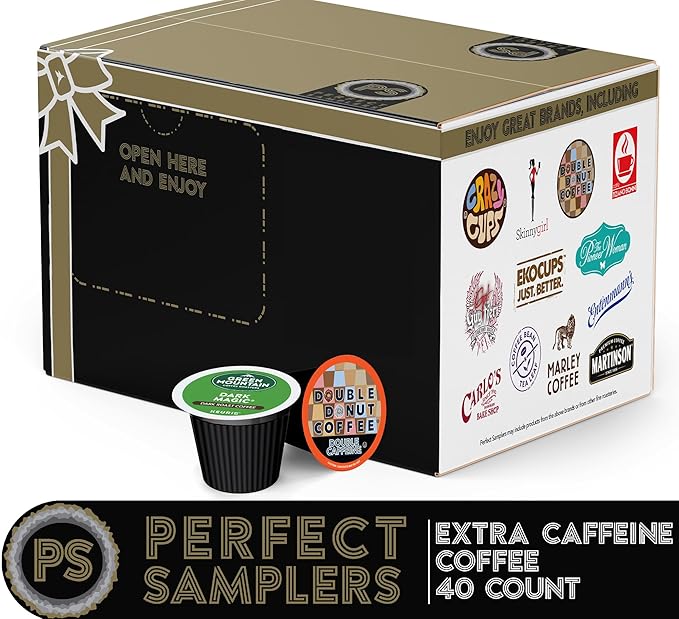 Perfect Samplers High Caffeine Coffee Pods Variety Pack - Sample The Strongest Coffee From the Top Brands with Our Extra Caffeine Sampler of 40 Pods Compatible with Keurig K Cup Makers