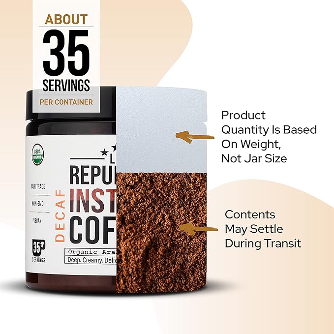 La Republica DECAF Organic Mushroom Coffee (35 Servings) with 7 Superfood Shrooms Great Tasting Instant Mix Includes Lion's Mane Reishi Chaga Cordyceps Shiitake Maitake and Turkey Tail (Decaffe