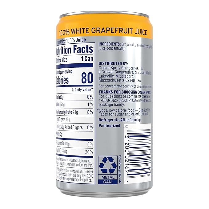 Ocean Spray 100% White Grapefruit Juice 7.2 oz Cans (Pack of 24)