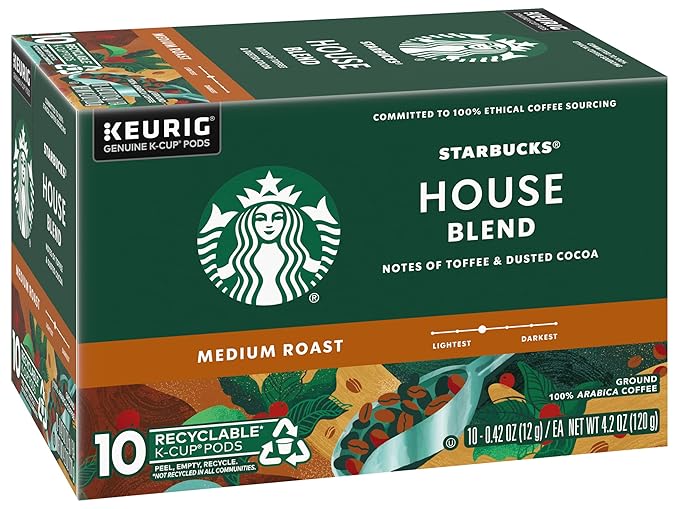 Starbucks House Blend Coffee K-Cup Pods Medium Roast Arabica Coffee 10 Count (Pack of 2 Boxes)