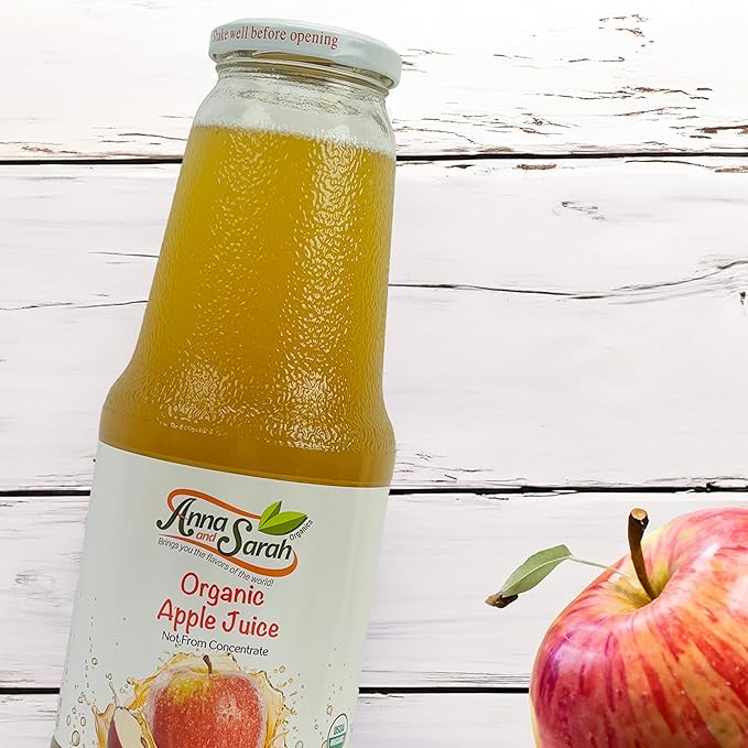 Anna and Sarah 33.8 Oz Organic Apple Juice - Glass Bottle (6 Pack) No Sugar No Artificial Colors No Preservatives No Flavors AddedNOT from Concentrate NON-GMO Gluten Free Kosher