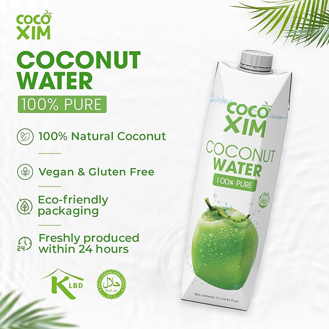 COCOXIM Ready to Drink Pure Coconut Water - 33.8 oz (Pack of 12)| Zero Added Sugar |100% Natural &amp Fresh with Electrolytes &amp Nutrients | Halal &amp Kosher Certified | Alternative to Soda Sof