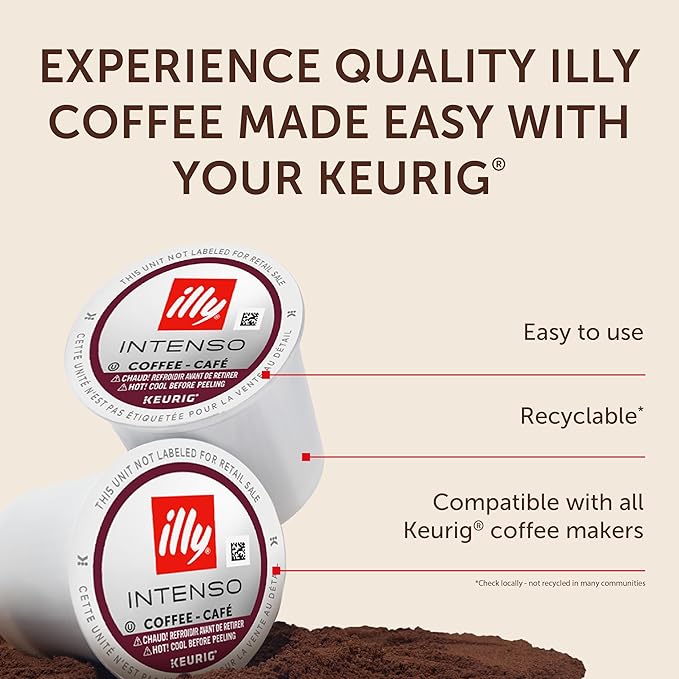 Illy Coffee K-Cups - Compatible Pods for Keurig Coffee Maker - Intenso Dark Roast - Bold &amp Full of Flavor Notes of Cocoa &amp Dried Fruit - 10 Count (Pack of 6)