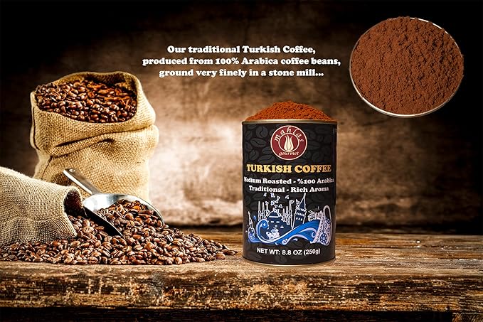 Mahlas Gourmet Turkish Coffee With Cardamom - Premium Quality Freshly &amp Finely Ground 100% Arabica Coffee Beans