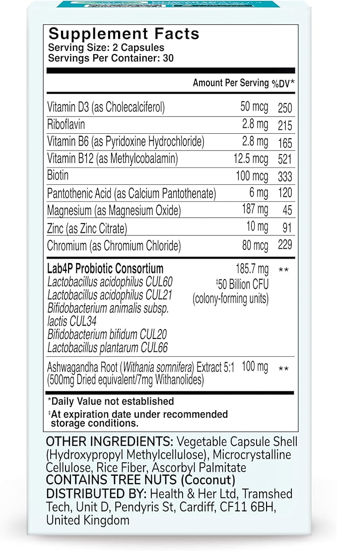 Health &amp Her Weight Management Probiotics for Women - Perimenopause &amp Menopause Supplement - Clinically Studied 50bn CFU Probiotics to Support Gut Health Energy Mood &amp Mind Vegan (60 ct