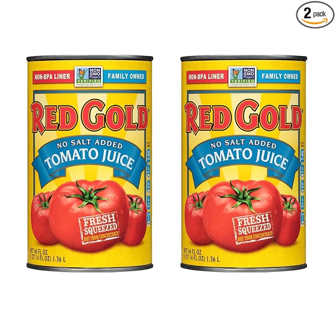 Red Gold Fresh Tomato Juice No Salt Added Kosher and Gluten Free 46 Ounce Can 2-Pack